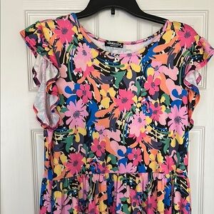 Pink and Yellow Flutter Sleeve Sundress